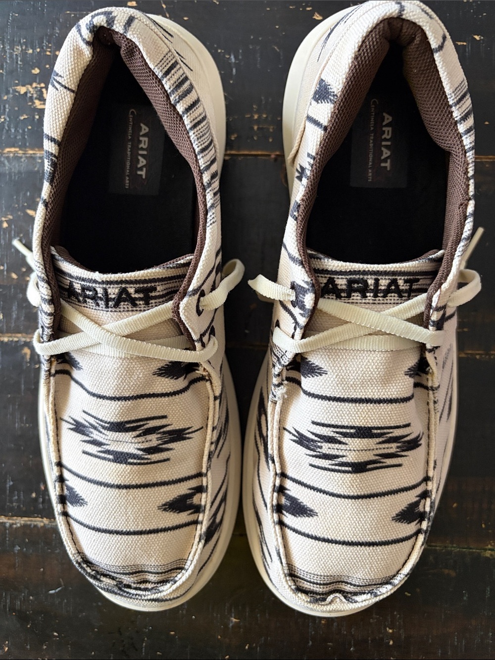Ariat Cream Cristokey Features Canvas Slip-On Sneakers with Black Tribal Print - Picture 2 of 7